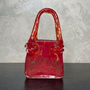 Murano style red glass purse flower vase